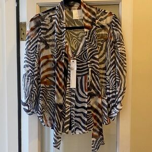 NWT Aryn K Sheer Zebra Print Blouse